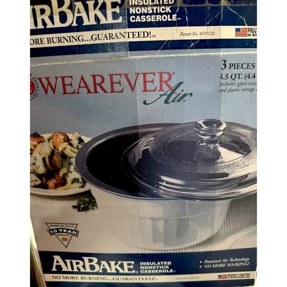 Wearever Airbake Insulated Nonstick Round Casserole 3 Piece 4.5 Qt White Lids - Picture 1 of 6